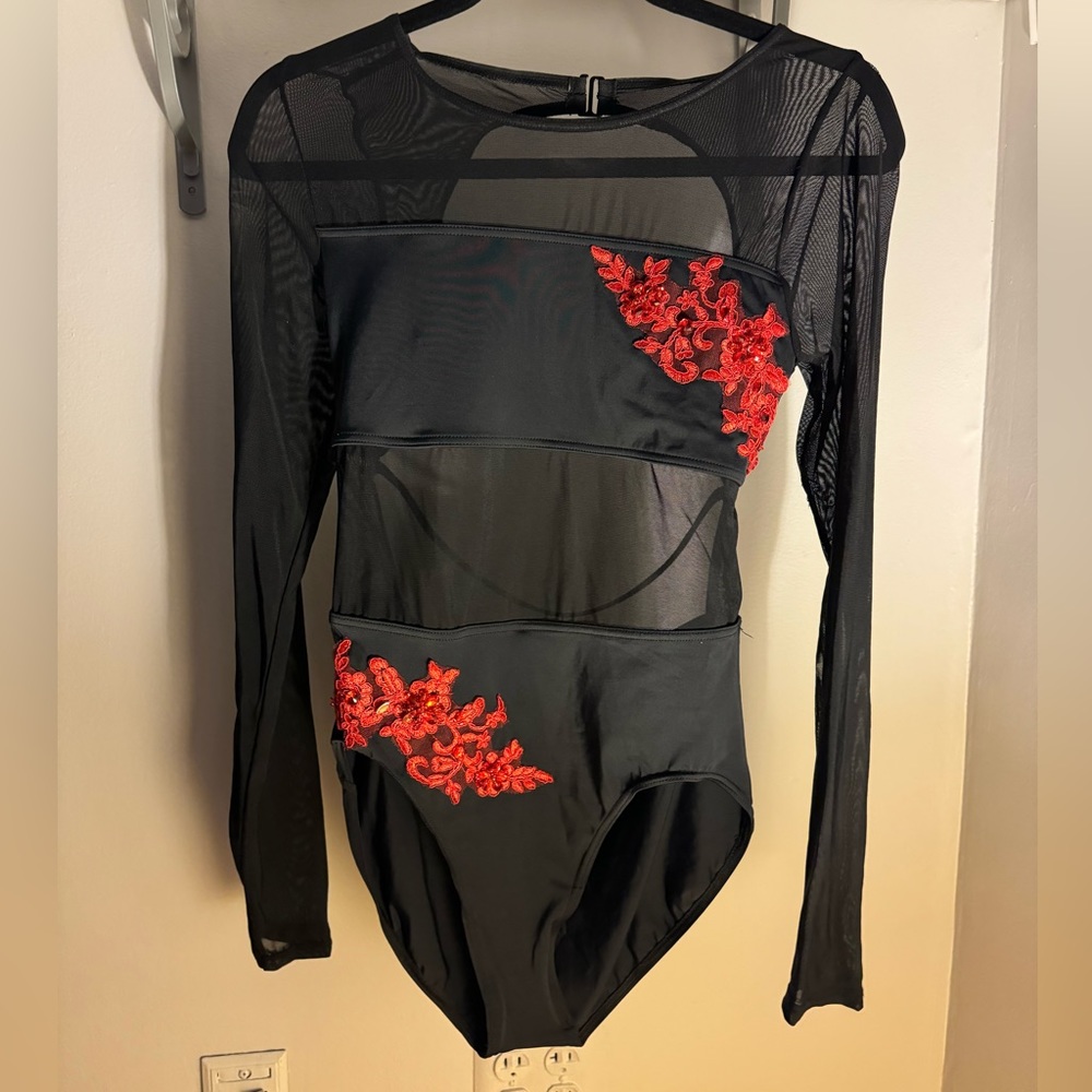 Black and Red Embellished Dance Costume Leotard